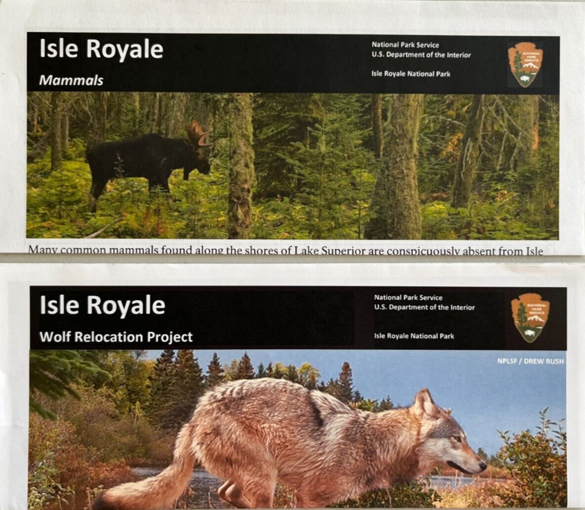 2 MAMMALS/WOLF RELOCATION ISLE ROYALE NP NATIONAL PARK SERVICE UNIGRID BROCHURE