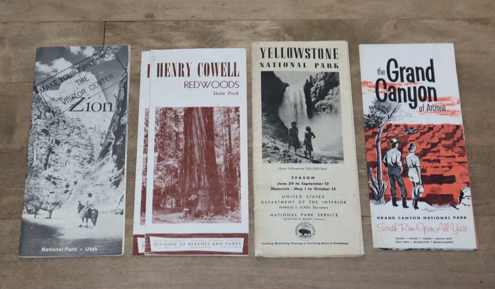 National Park Brochures | *Vintage* Grand Canyon Redwoods Zion Yellowstone Glen