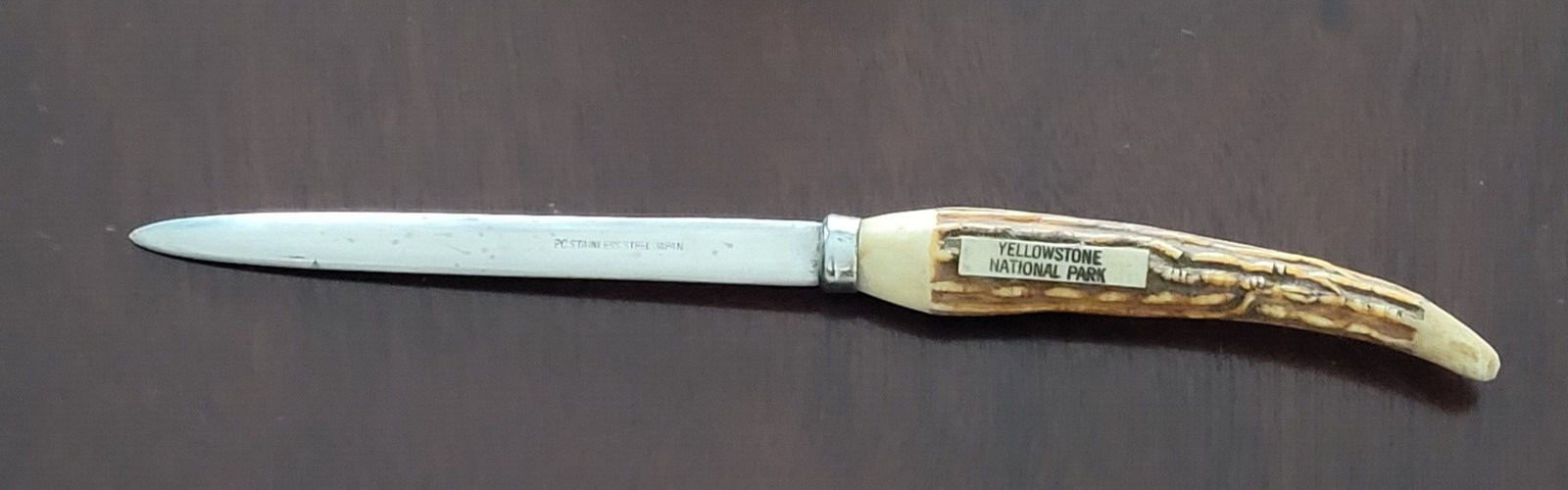 Vtg 70s YELLOWSTONE NATIONAL PARK Letter Opener Faux Antler PC Stainless Steel
