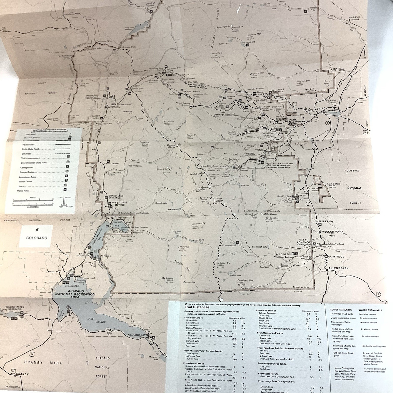 Rocky Mountain National Park Map & Tourist Guide 1980 The Rockies Bighorn Trails