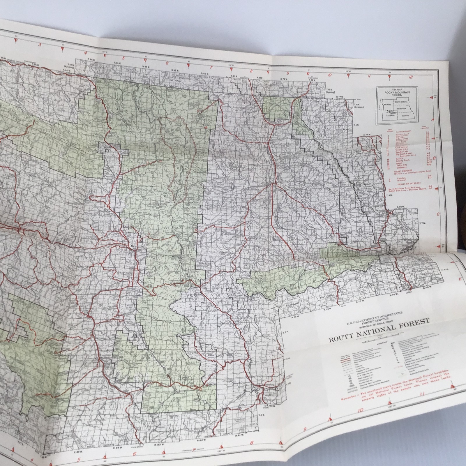 Rout National Forest US, Dept.of AG, Forest Service, Map & recreation Pics, 1957