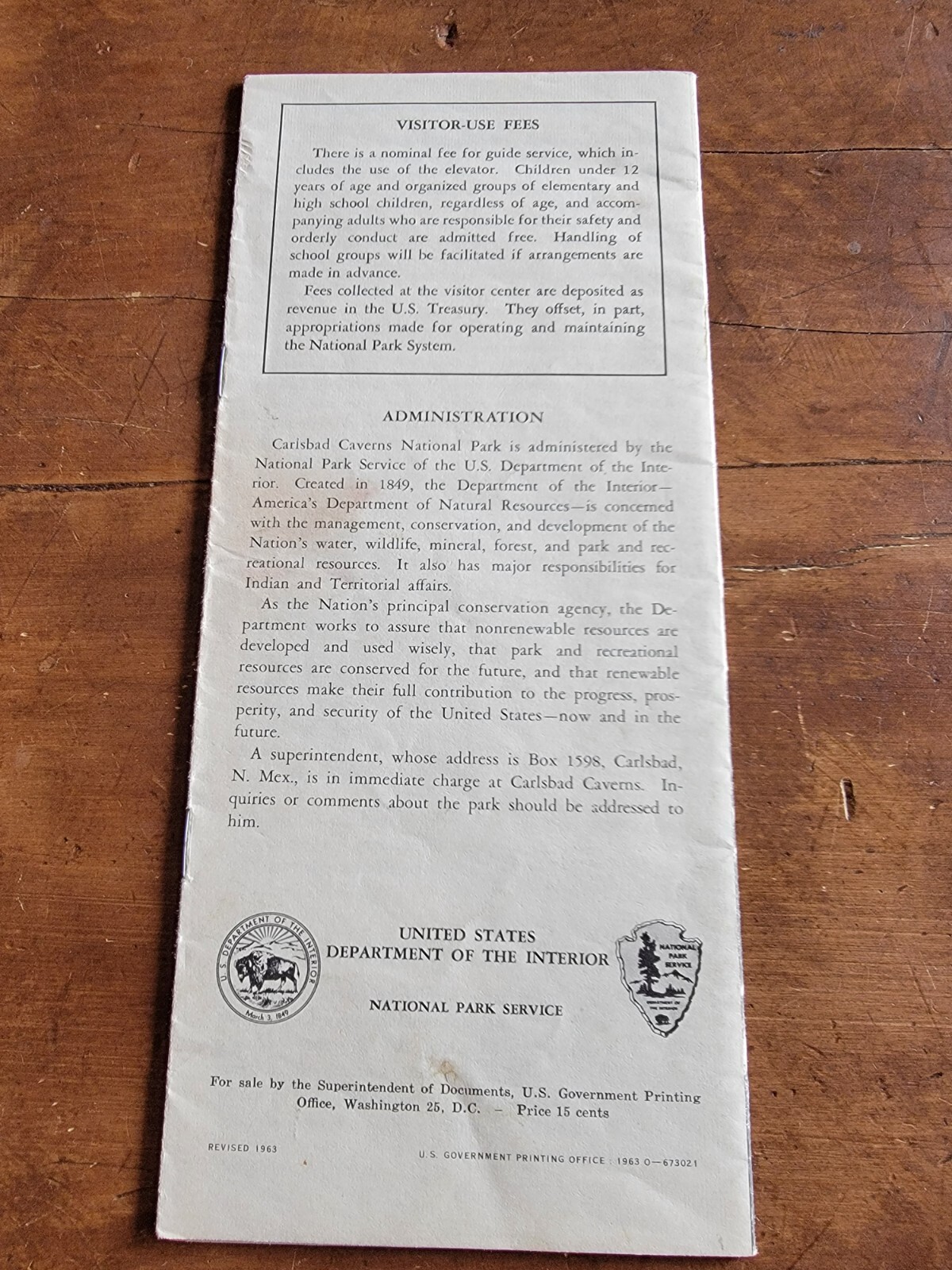 Carlsbad Caverns National Park, New Mexico VINTAGE 1963 Travel Brochure