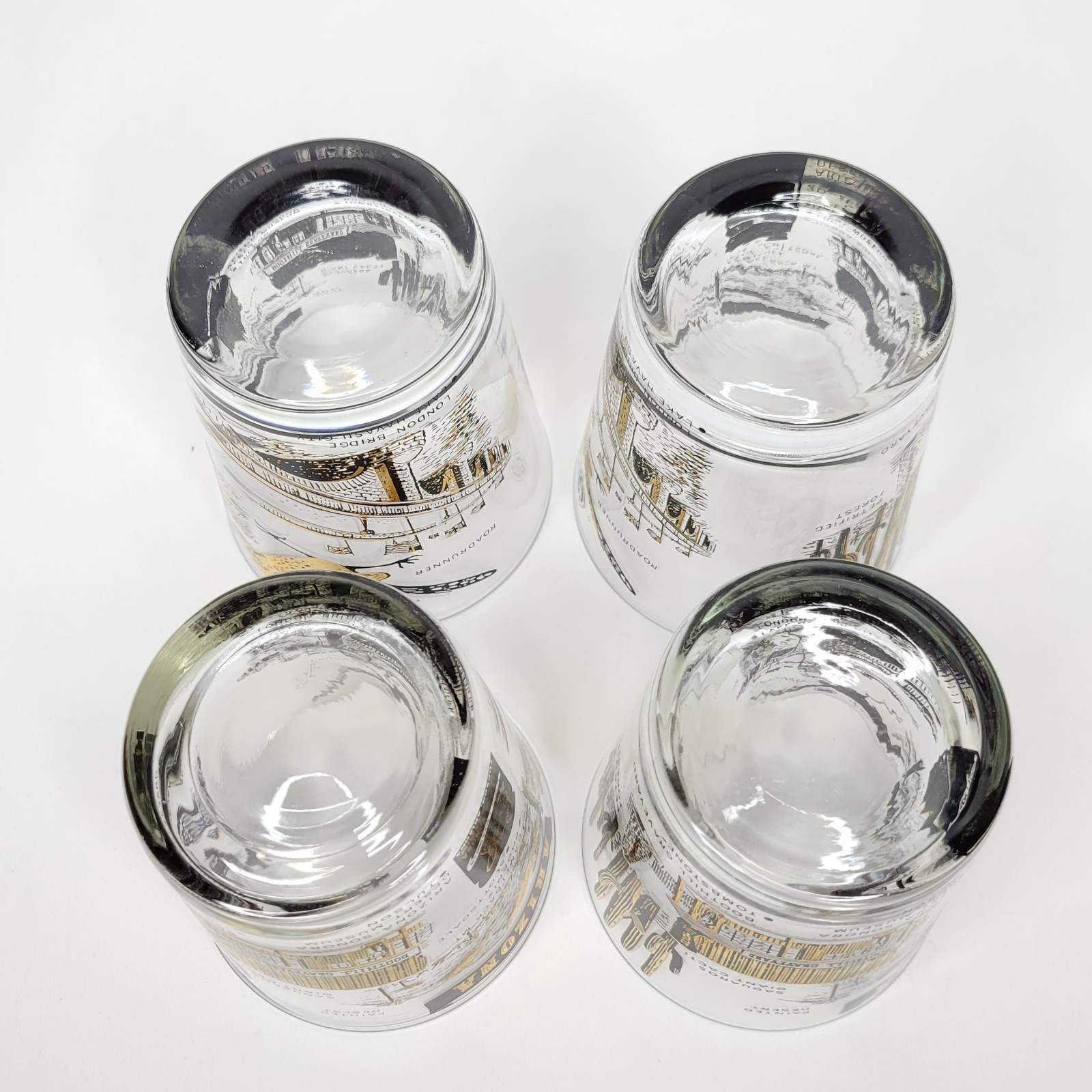Set of 4 Vintage Mid Century Arizona Parks Low Ball Glasses Black and Gold