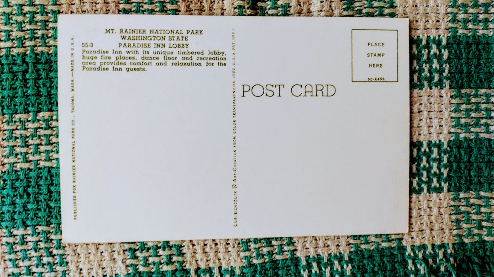 BEAUTIFUL POST CARD PARADISE INN LOBBY MT.RAINIER NATIONAL PARK WASHINGTON