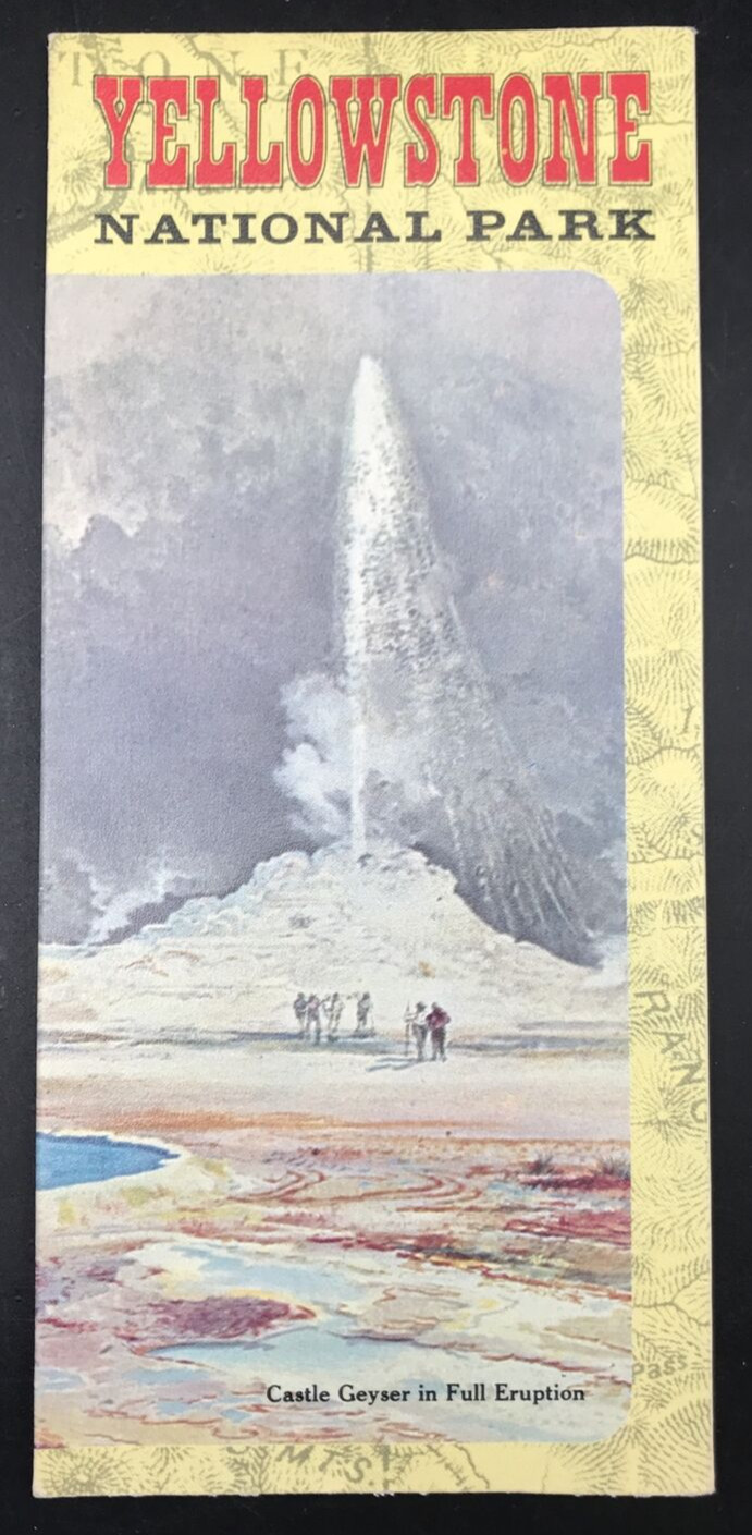 VTG 1967 Yellowstone National Park Brochure & Map Vinyl Castle Geyser
