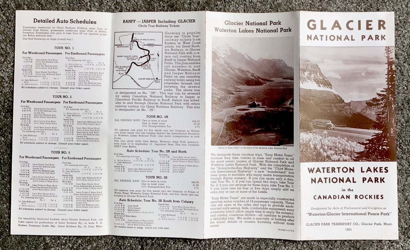 1951 Travel Brochure Glacier National Park & Watertown National Park