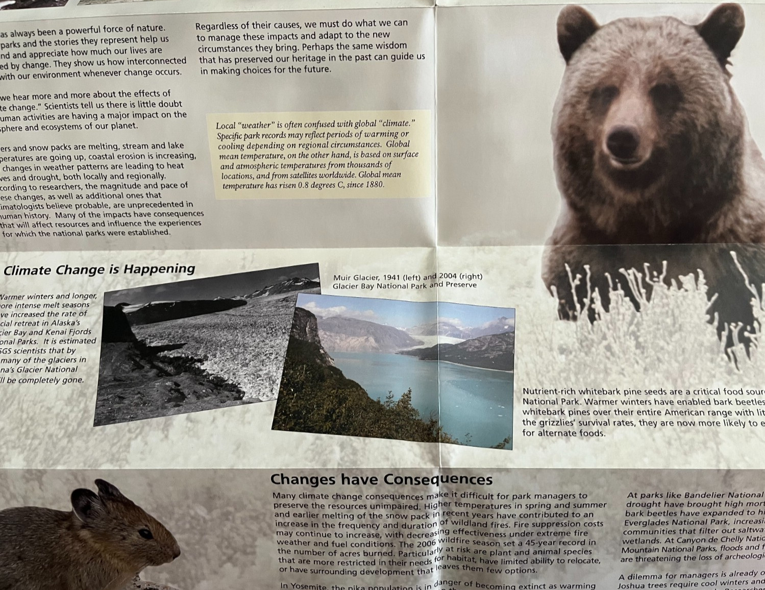 CLIMATE CHANGE in NATIONAL PARKS NATIONAL PARK SERVICE UNIGRID BROCHURE w/NASA