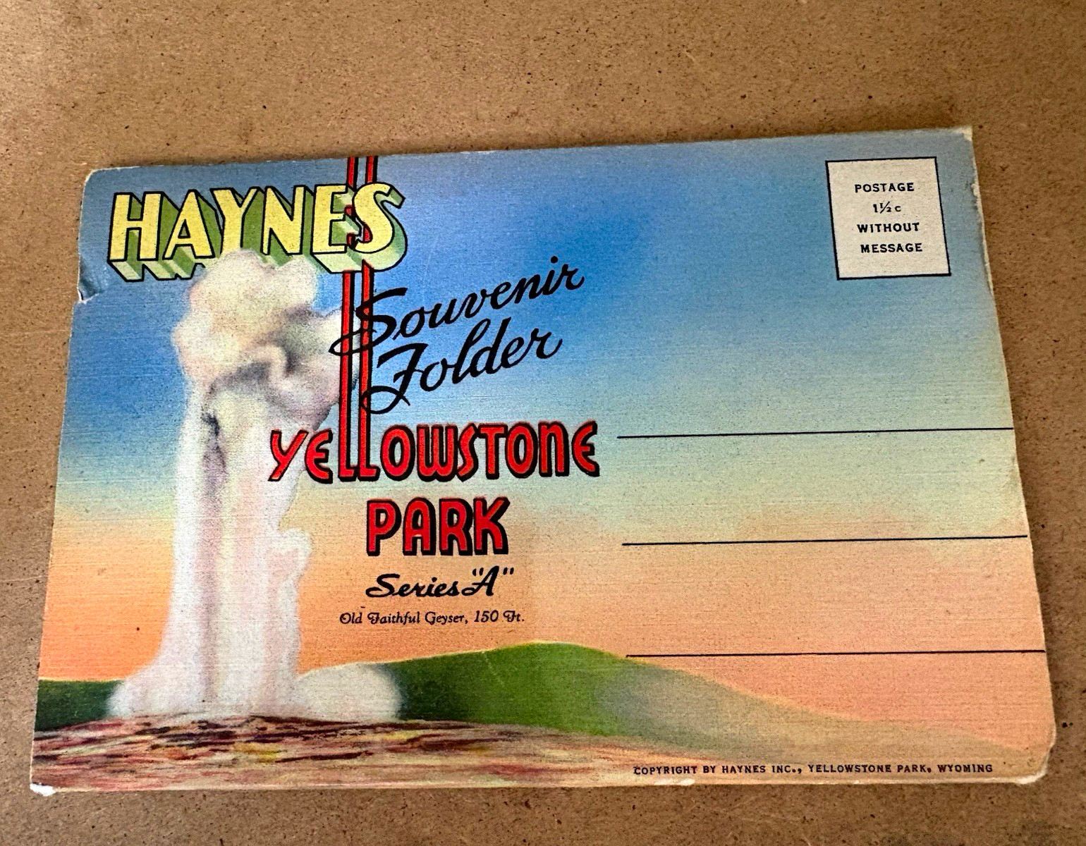 Haynes Souvenir Folder Yellowstone National Park Series A Old Faithful Geyser