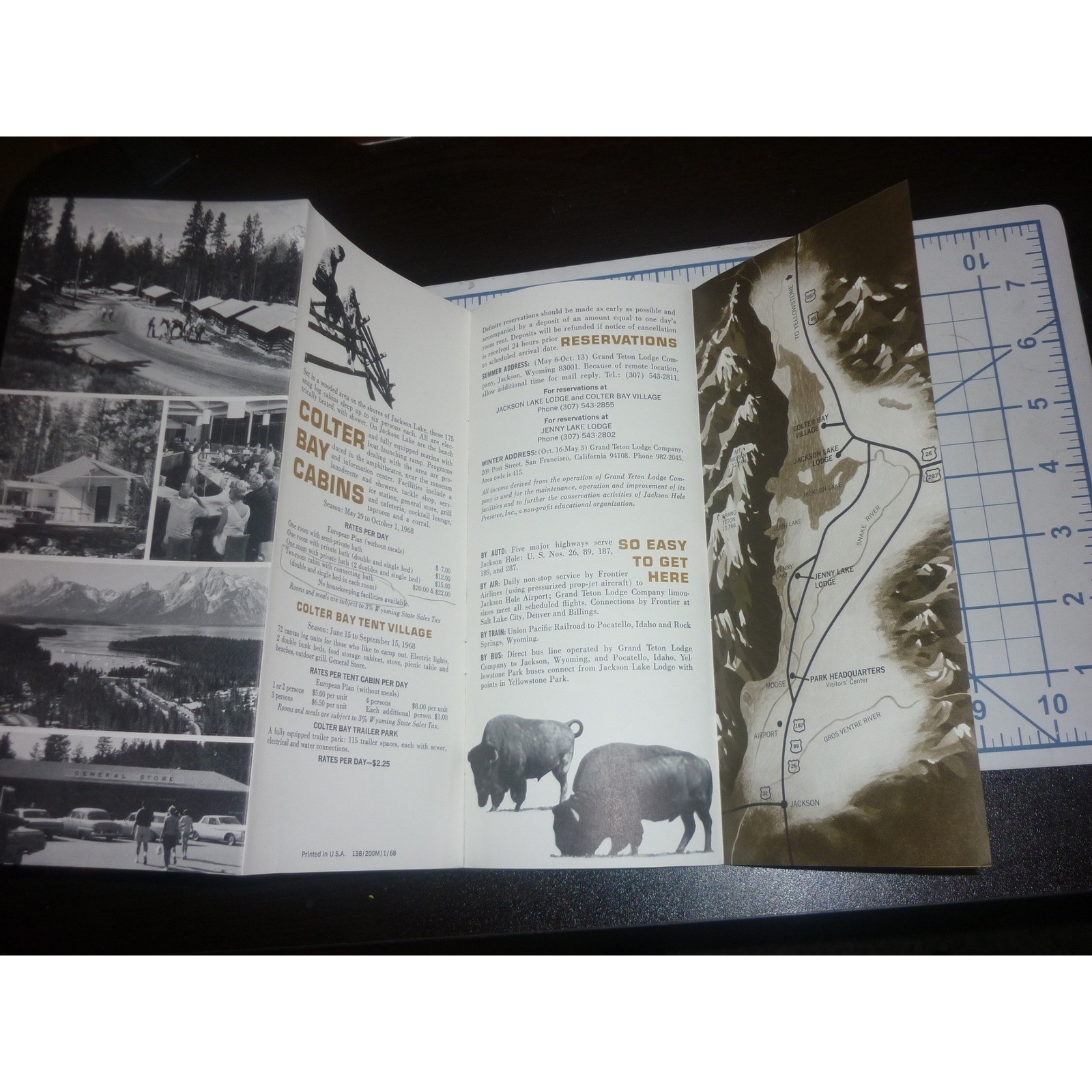Vintage 1968 Grand Teton National Park Wyoming Travel Brochure Rates Map Lodge