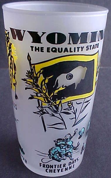 Vintage Yellowstone National Park & Wyoming Old Faithful Tetons Frosted Glass