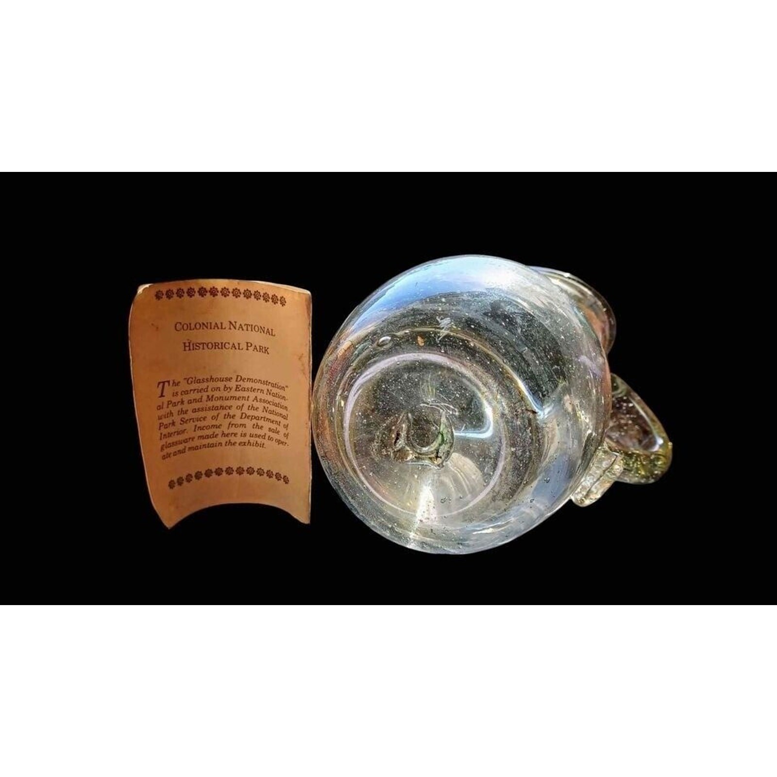 Vintage Handmade Glass Pitcher by Colonial National Historical Park Jamestown