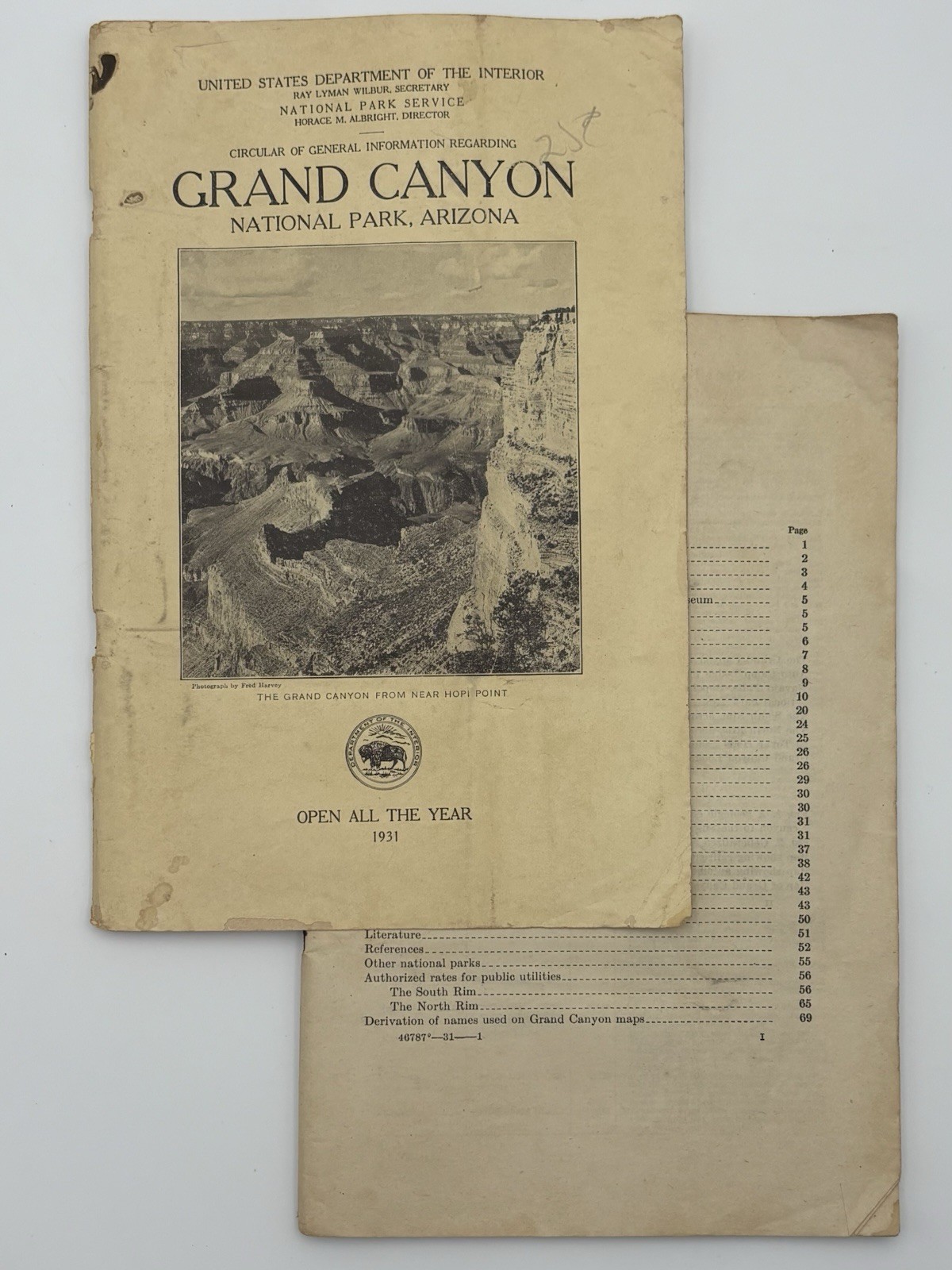 1931 Grand Canyon Department of the Interior Travel Guide Maps and Fred Harvey