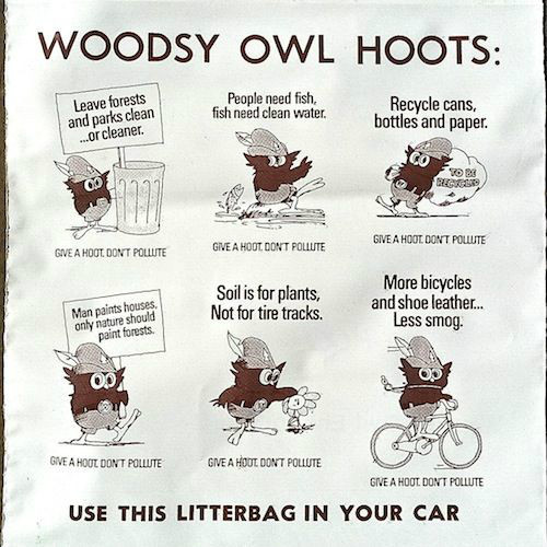 2 Vintage Original WOODSY OWL Don’t Pollute Plastic Litter Bag Set 1970s NOS
