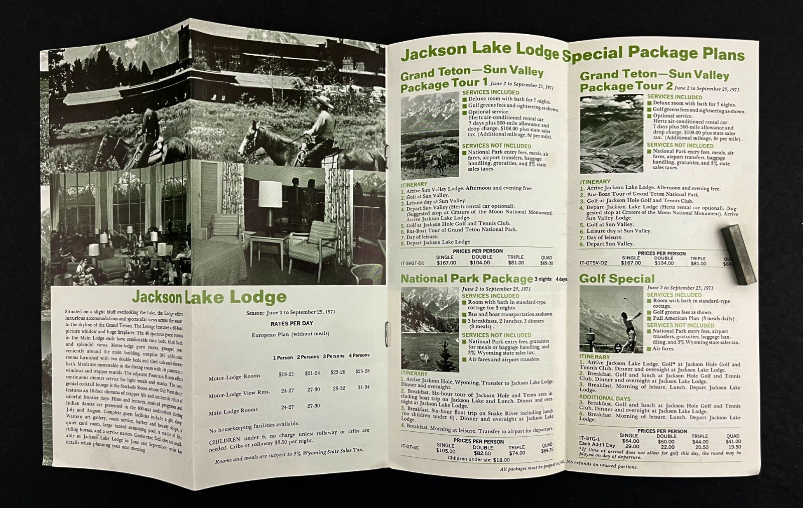 1971 Grand Teton National Park Wyoming Rates Information Vintage Travel Brochure