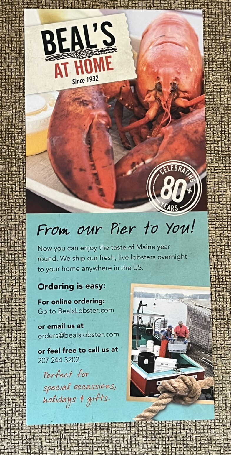 BEAL’S LOBSTER PIER – LOBSTER EATING GUIDE PAMPLET – SOUTHWEST HARBOR MAINE 2021