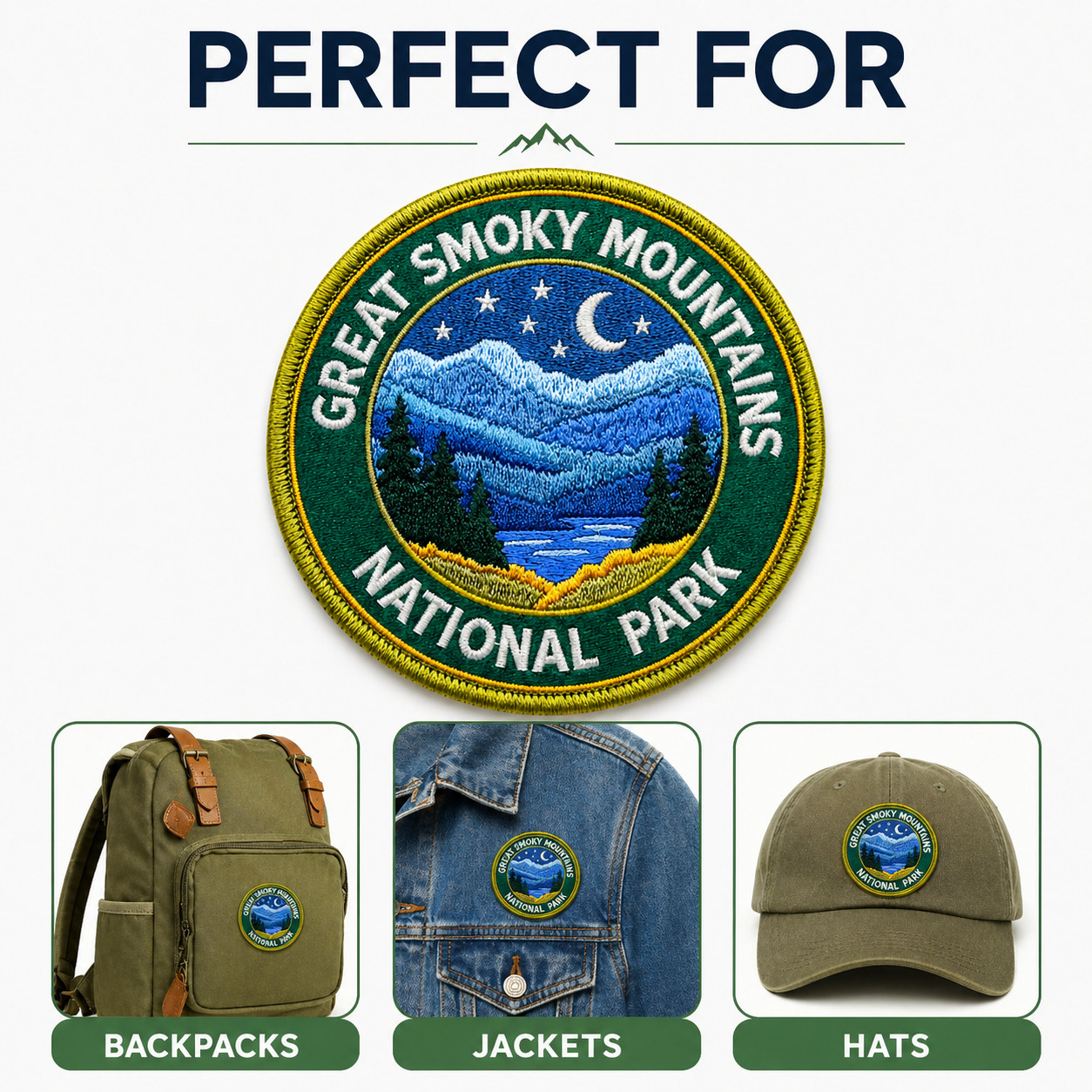 Great Smoky Mountains 3 inch Patch – Embroidered Iron On Night Travel Badge