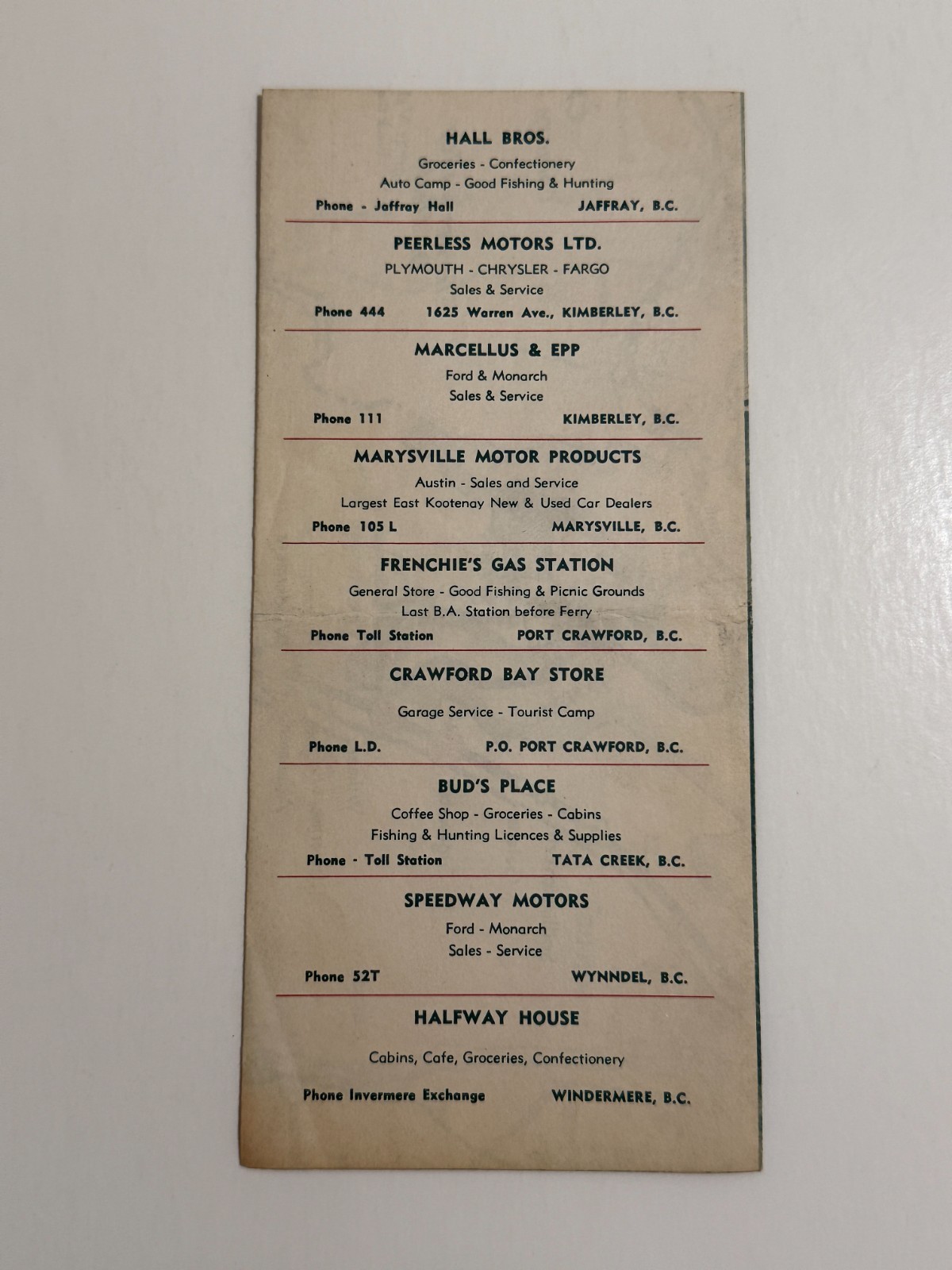 Vintage East Kootenays Map Brochure – British Columbia Canada