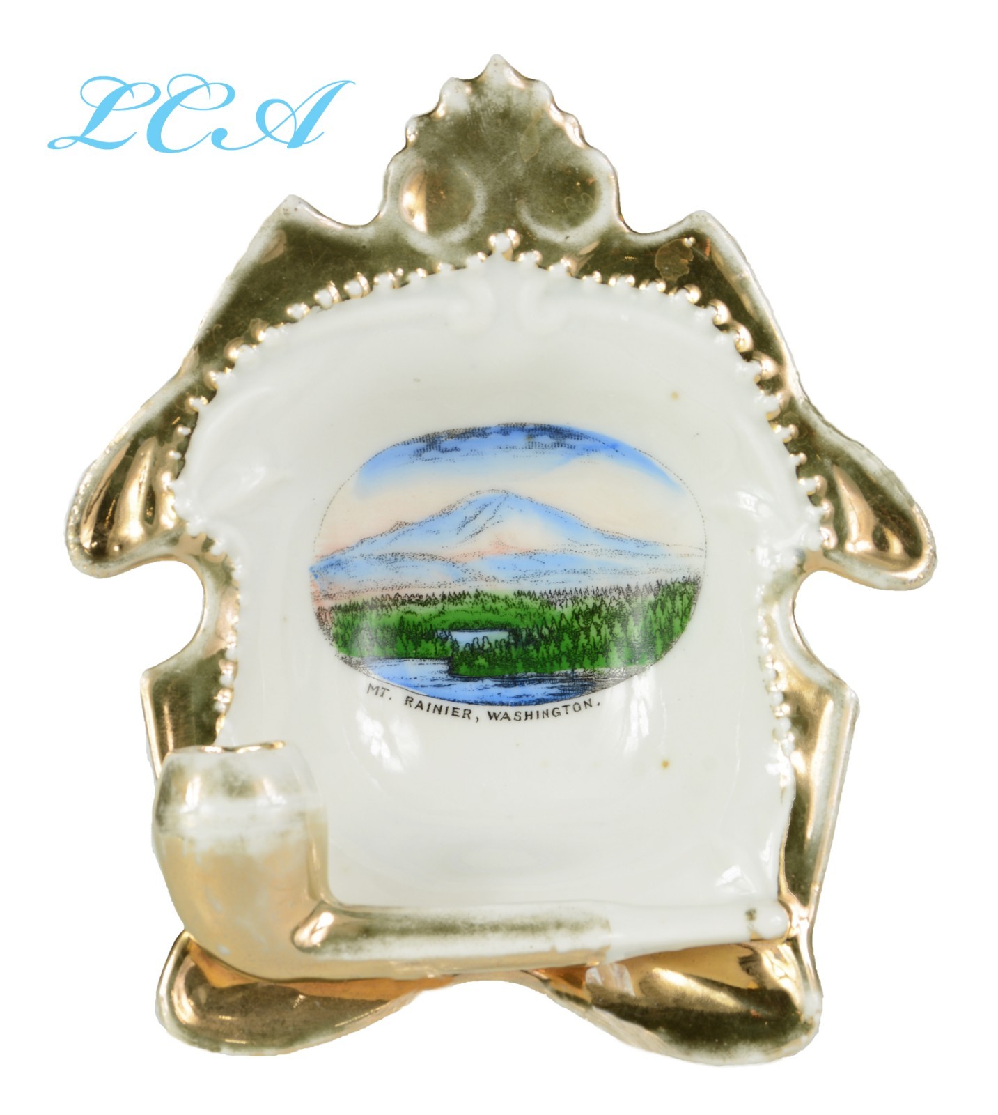 Antique MT RAINIER souvenir dish w/SMOKING PIPE pic Mt RAINIER Washington 2 of 2