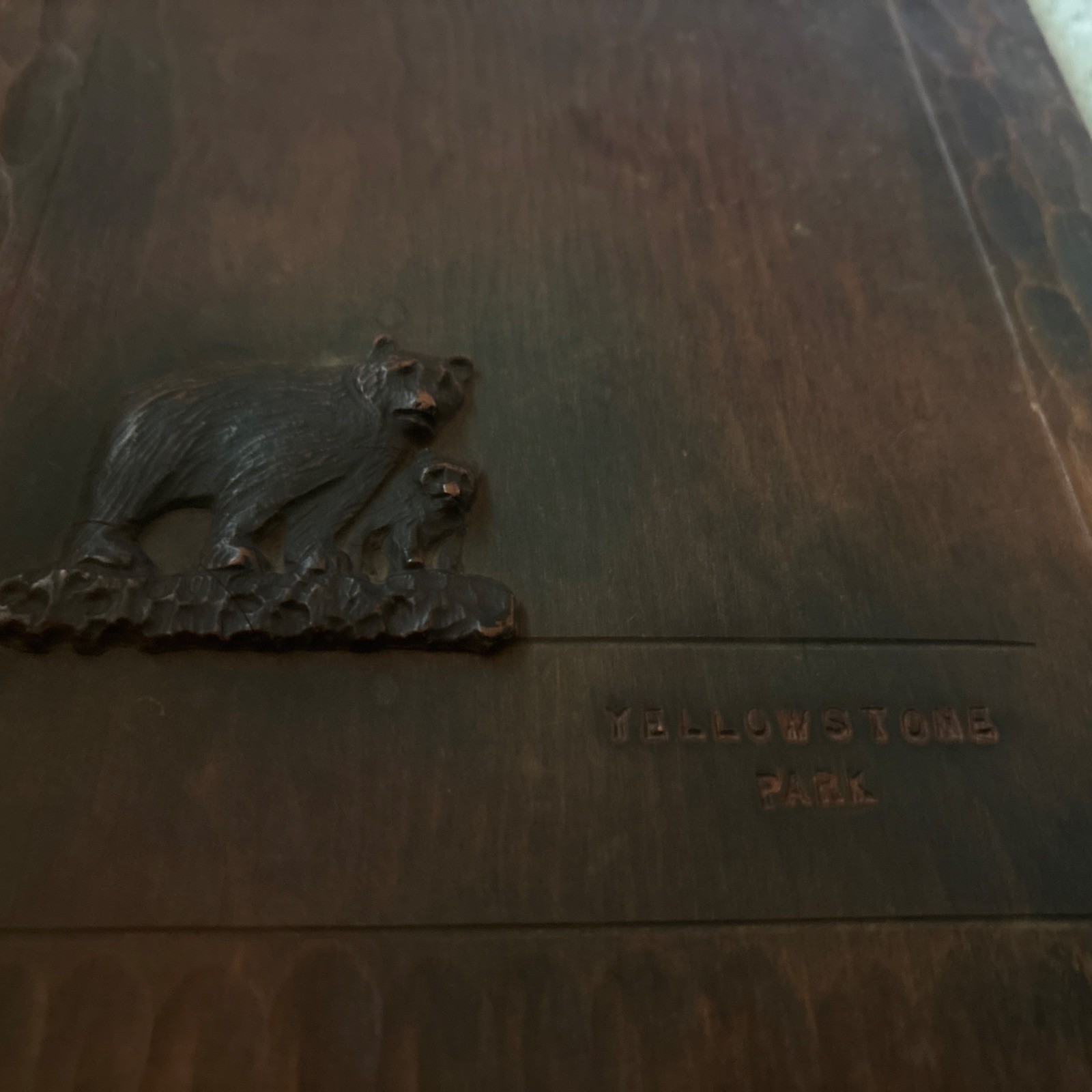 Vtg Carved Wood Scrapbook – Yellowstone National Park Leather Ties Rustic Cabin