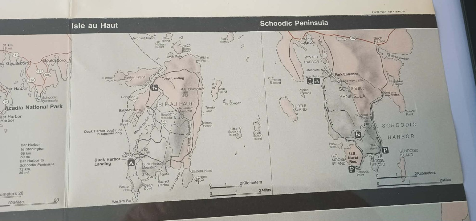 Framed Acadia National Park Map/Brochure 1987 Mount Desert Island Maine 19 x 25