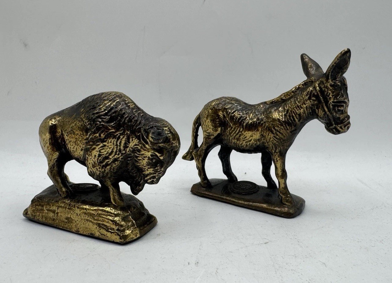 Badlands National Park South Dakota Lot Of 2 Brass Figurines Donkey+Buffalo