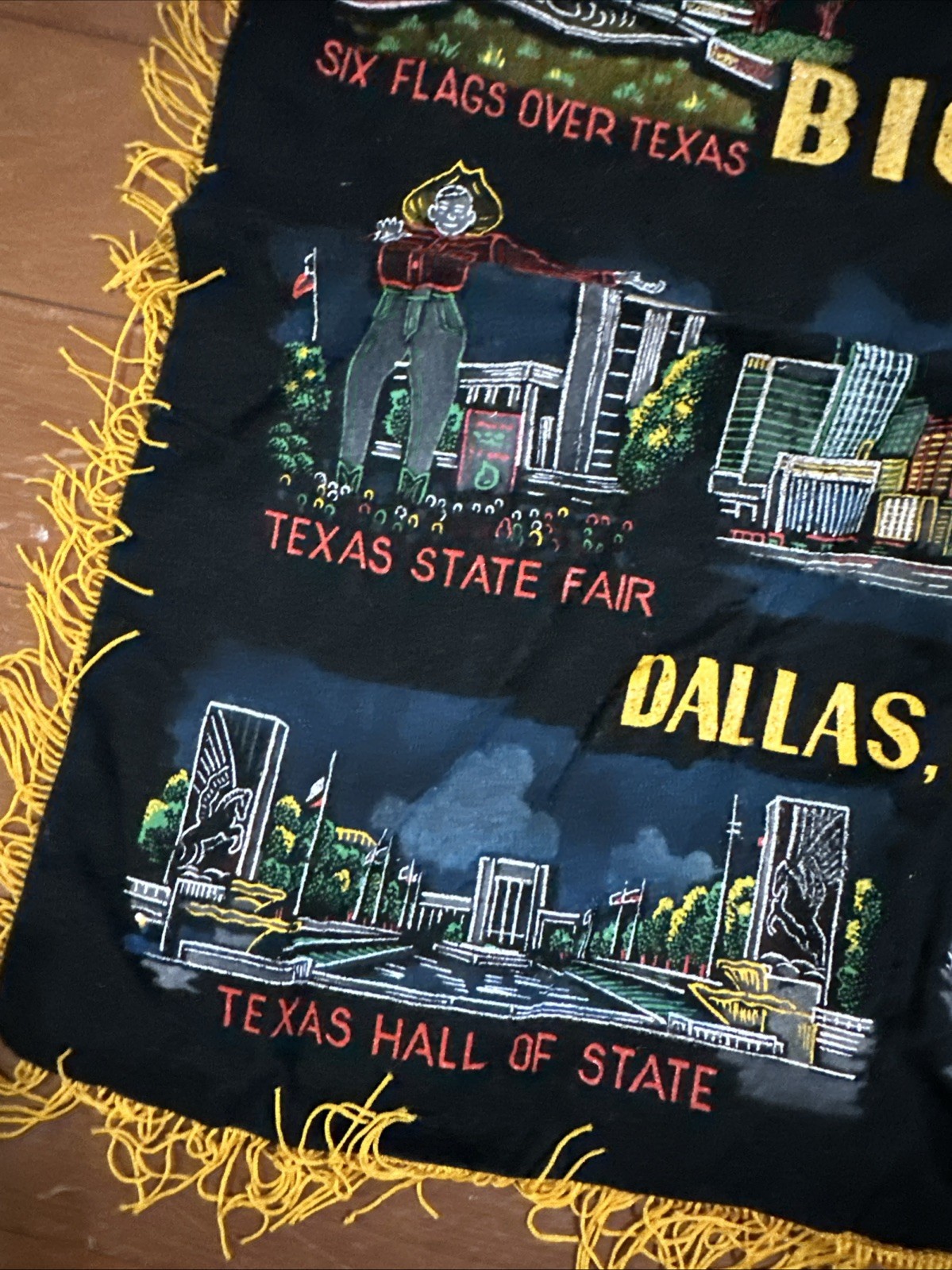 Vintage 1960’s Dallas Texas Pillow Case Cover Fringe Souvenir State Fair Cotton
