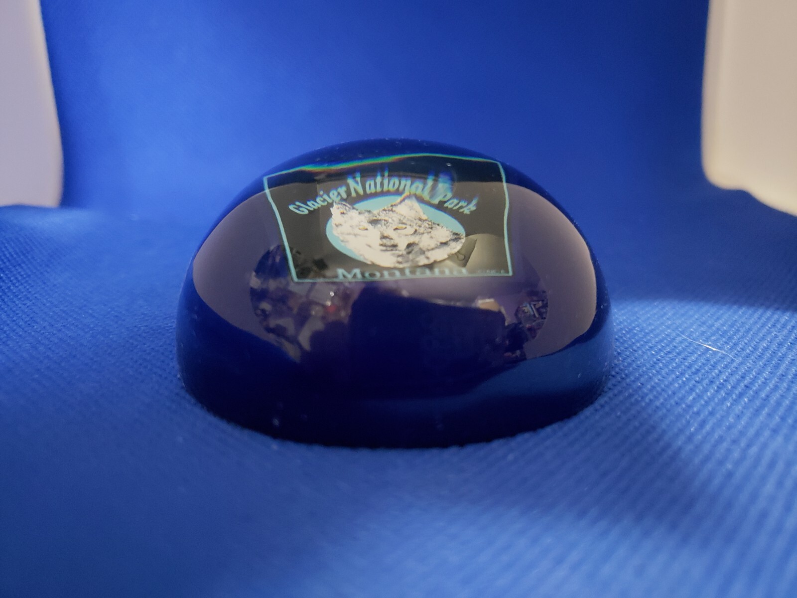 Blue W/ White Wolf Paper Weight Souvenir From Glacier National Park New Gift 🎁