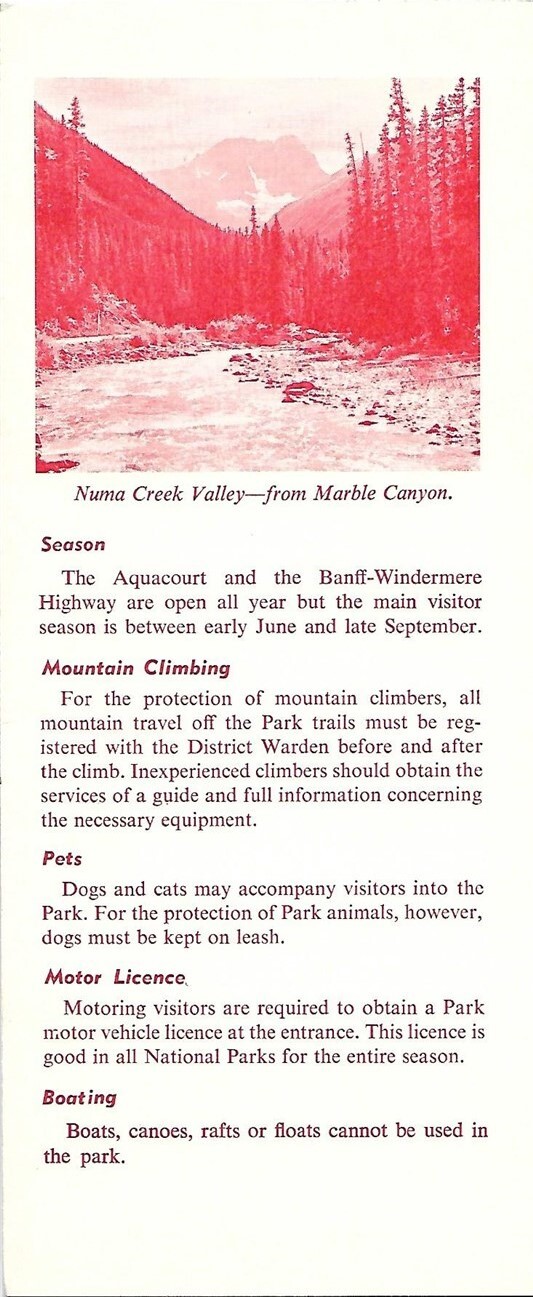 1968 Road Map KOOTENAY NATIONAL PARK British Columbia Canada Trail Fire Lookouts