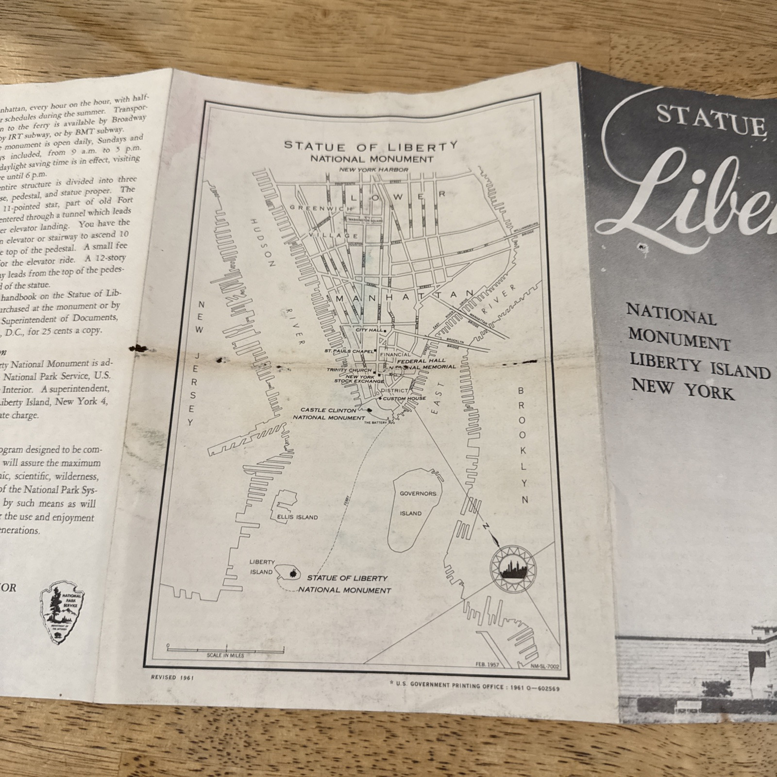 Vintage 1961 Statue of Liberty Pamphlet Brochure with Map National Monument