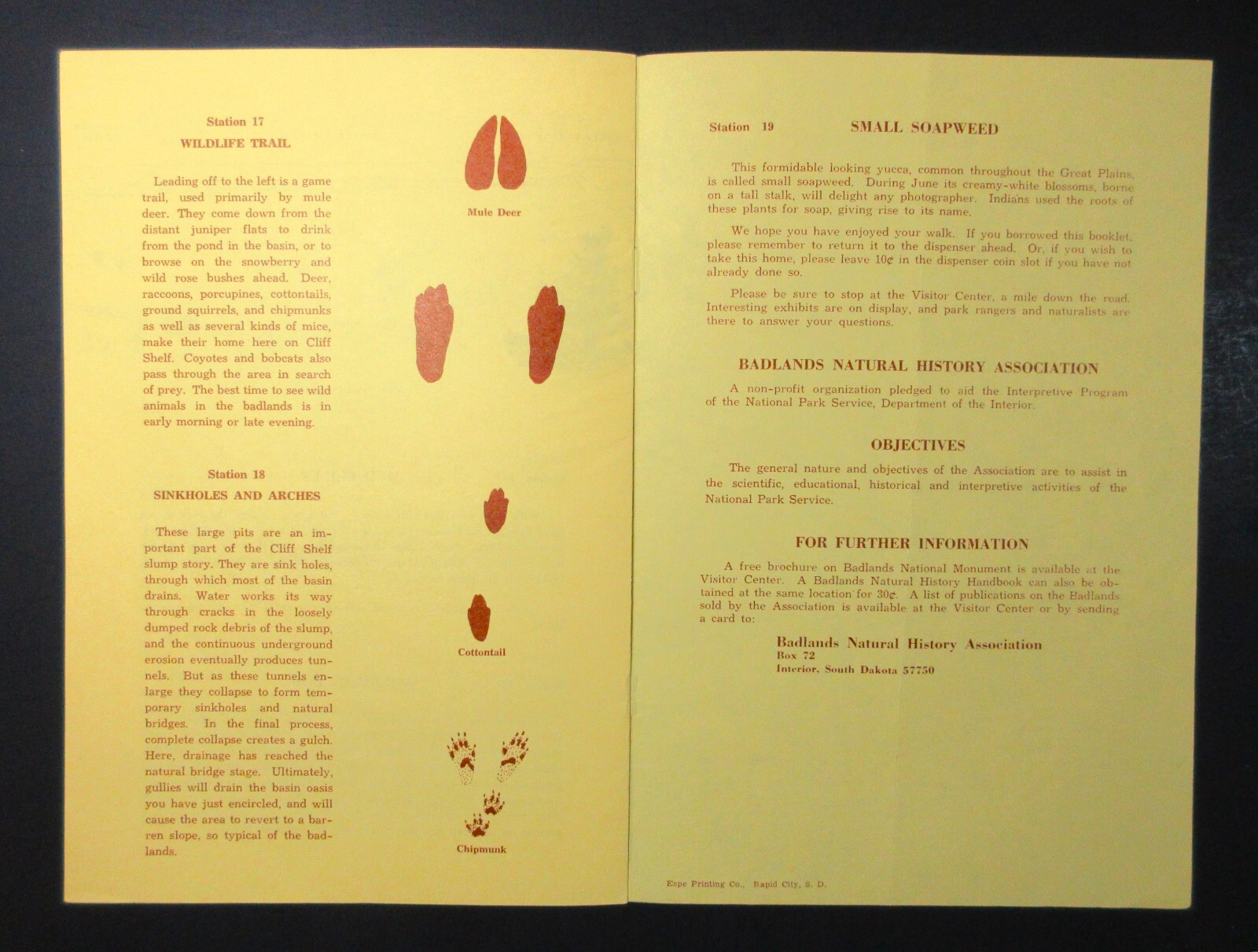 1967 Badlands National Monument Cliff Shelf Nature Trail with Map