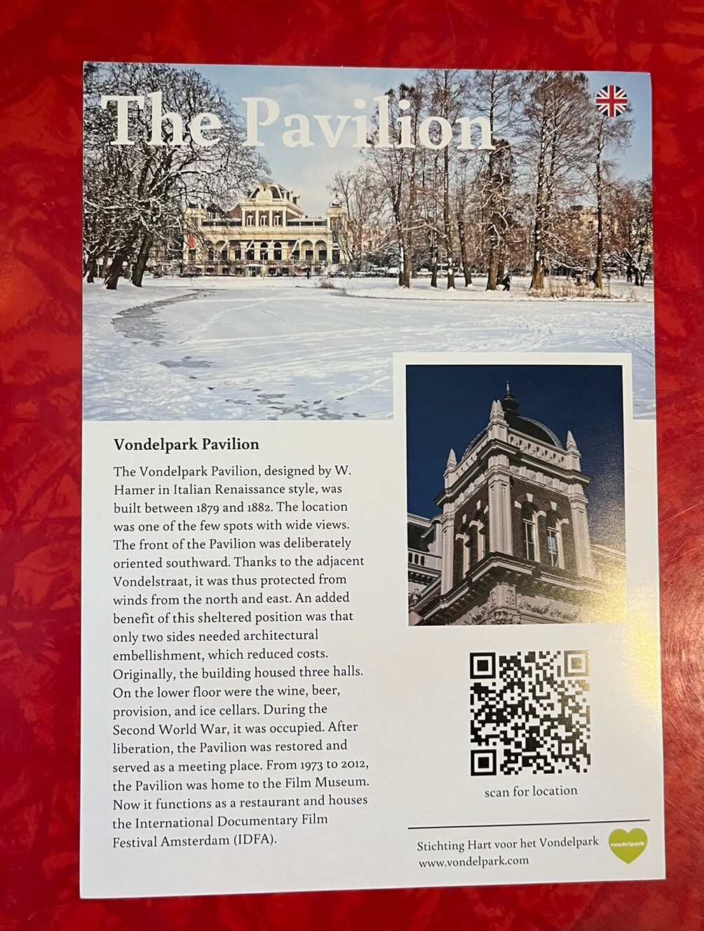 VONDELPARK PAVILLION AMSTERDAM PAMPHLET – ENGLISH & DUTCH