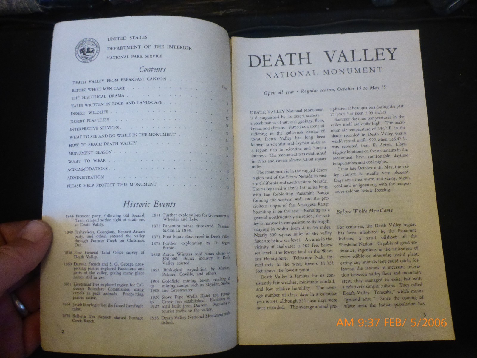 Vintage 1961 Death Valley National Monument Map Brochure Tourist Sightseeing