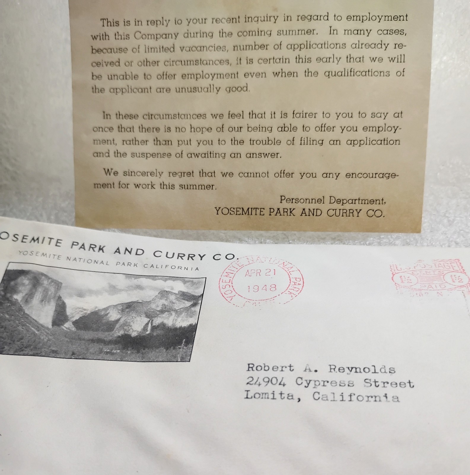 Vintage Ephemera National Park Service Yosemite Sequoia Kings Canyon Letters
