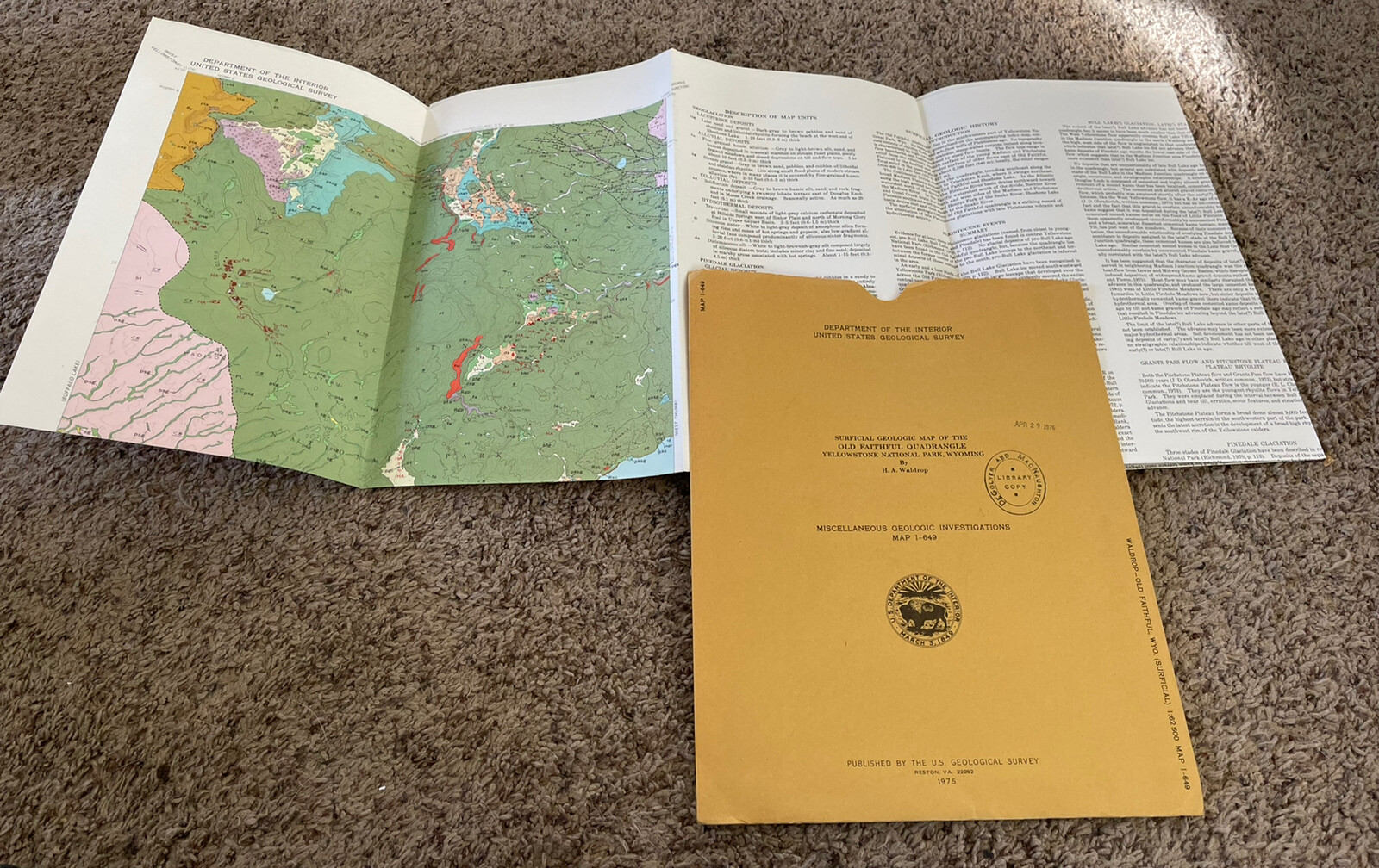 1975 U.S. Geologic Survey Map OLD FAITHFUL Quadrangle, Yellowstone National Park