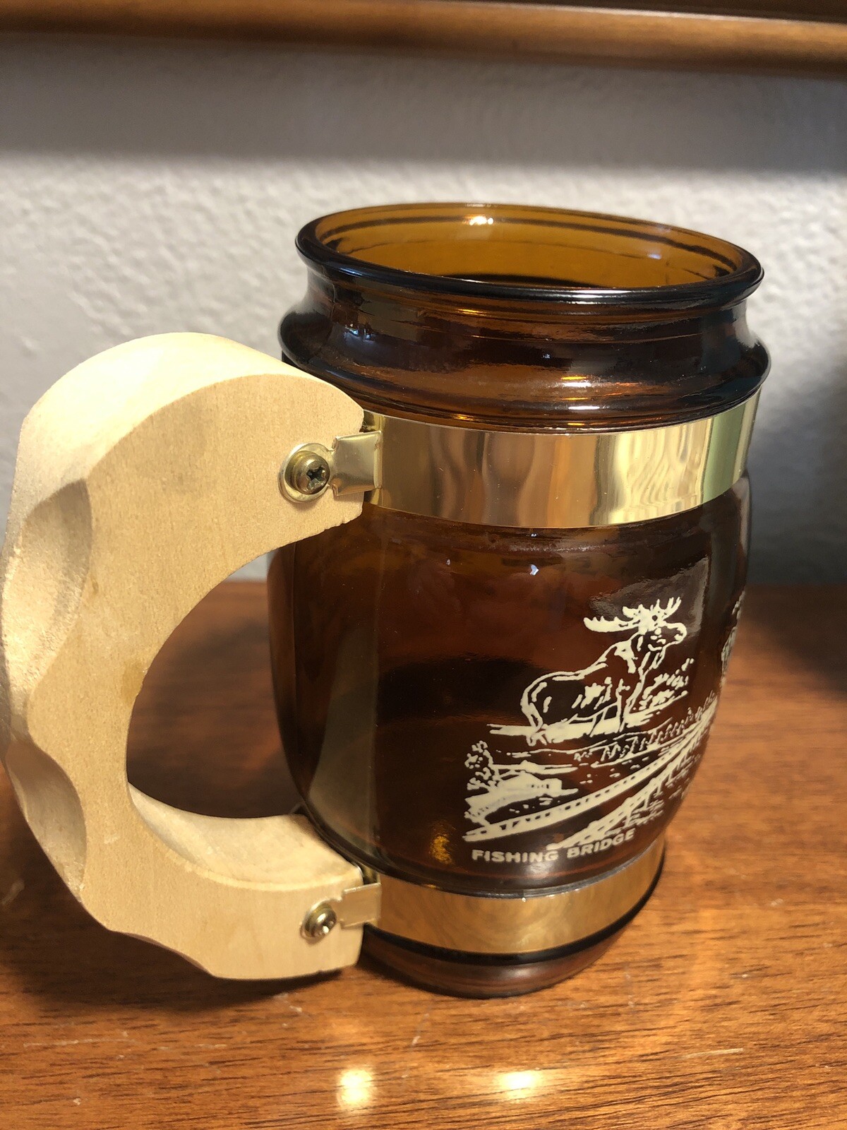 Siesta Ware Glass Mug w Wood Handle Yellowstone National Park Stein