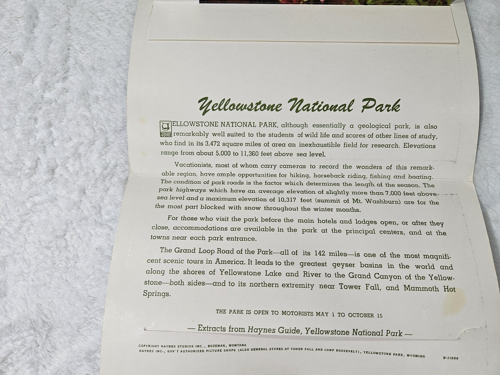 YELLOWSTONE NATIONAL PARK 1957 “PICTURAMIC” Unused Post Card With Photos