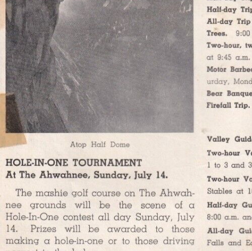 Yosemite Visitor’s Guide, July 1940, Large 12″ x 9″, Four Pages, Map, Events