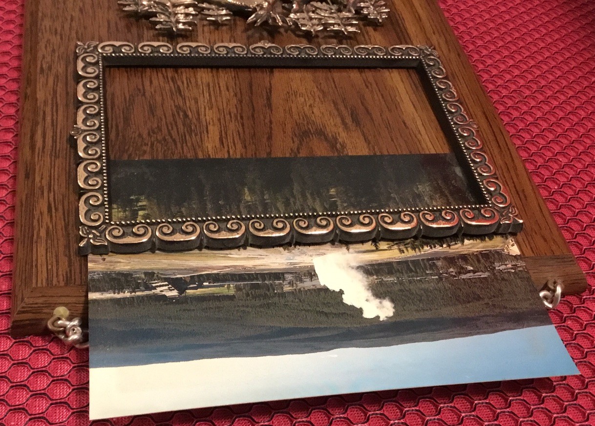 Souvenir Wall Plaque. Old Faithful. Yellow Stone National Park. Deer Framed 0903