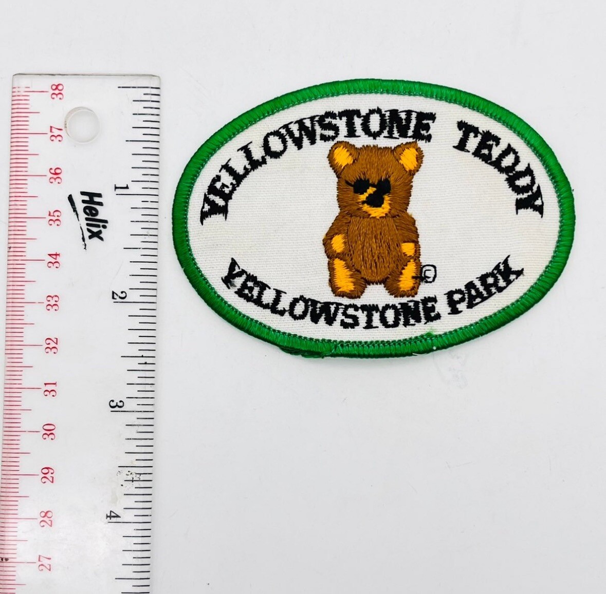 Vtg Yellowstone Teddy Yellowstone National Park Green White Sewn Bear Patch New