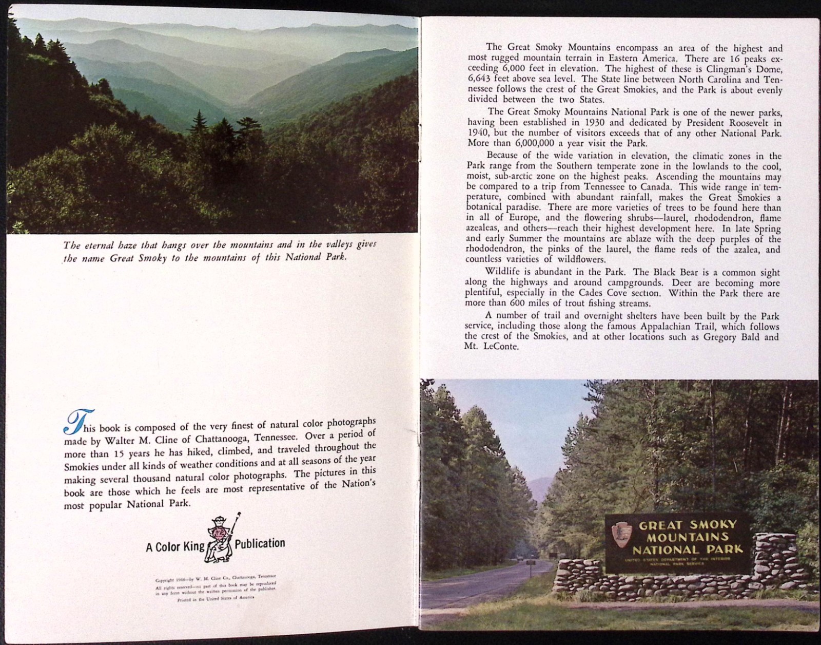 The Great Smoky Mountains National Park Booklet 1966 W.M. Cline Co
