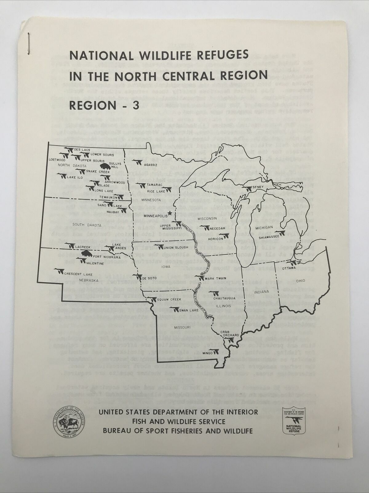 1961 NATIONAL WILDLIFE REFUGES NORTH CENTRAL REGION 3 Sport Fisheries & Wildlife