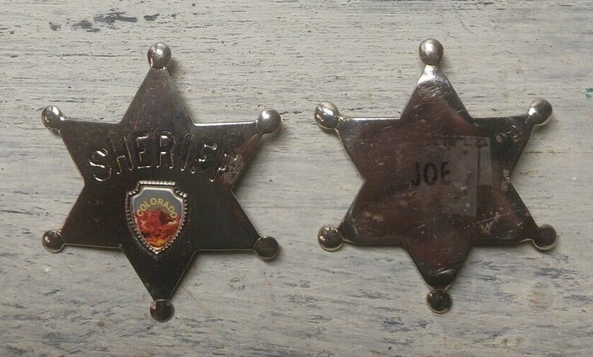 Lot of 2 Vintage Metal Tin 6 Point Stars Colorado Sheriff & Joe Pin On’s Cowboy