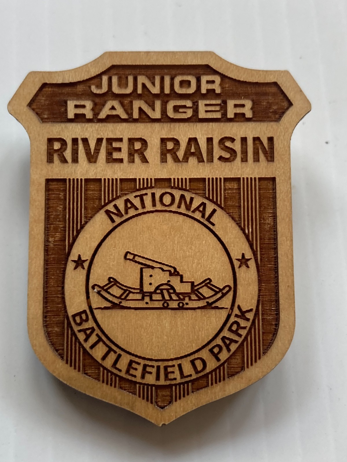 RIVER RAISIN Wood National Park Junior Ranger Badge WAR OF 1812 British Indians