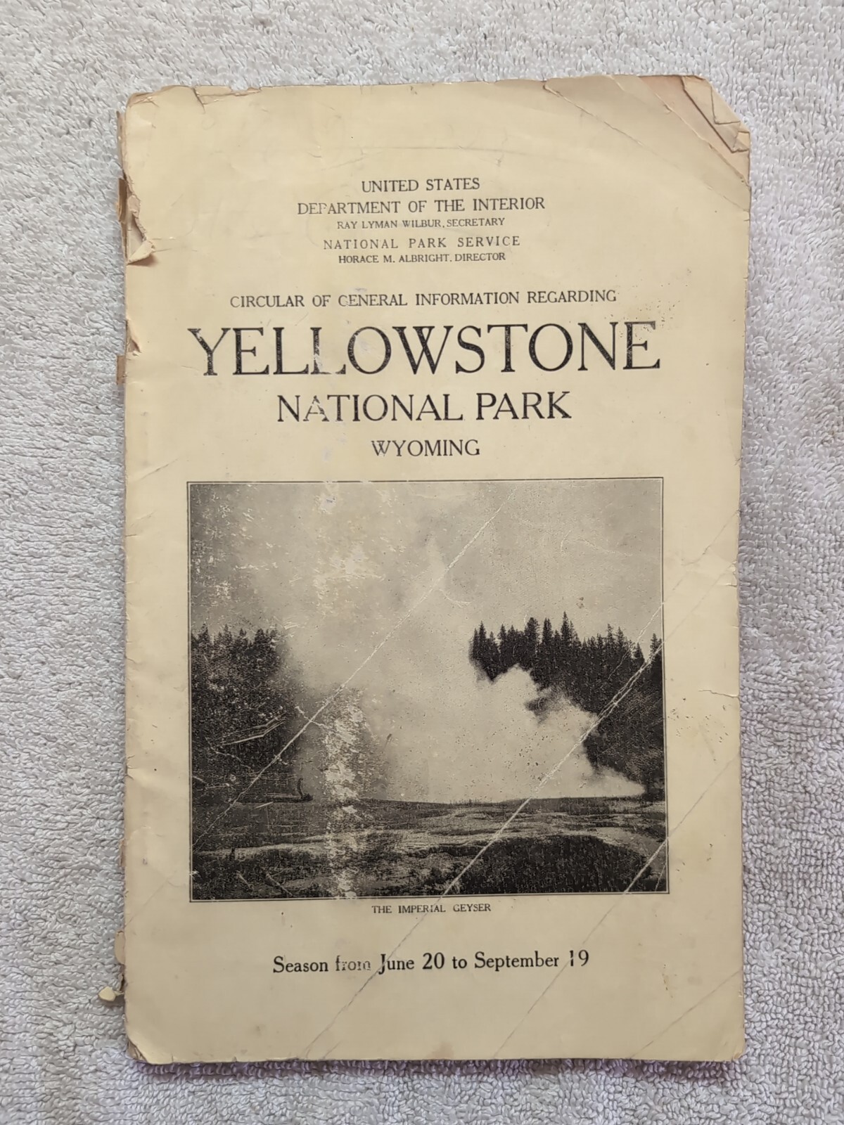 1930 Yellowstone National Park Circular Wyoming Department Interior Foldout Map
