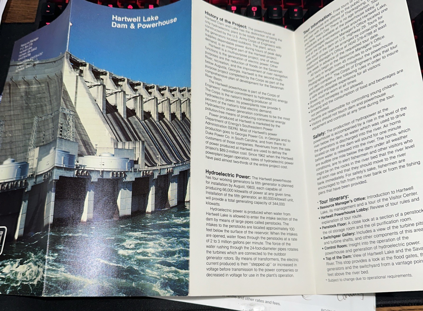 Hartwell Lake Dam & Powerhouse Vintage Travel Brochure Map US ARMY CORP Vintage