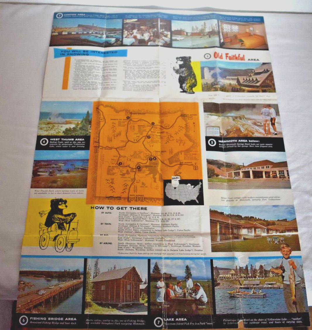 Lot of 2 YELLOWSTONE NATIONAL PARK REGION SOUVENIR MAP & GUIDE 1958 & 1962/63