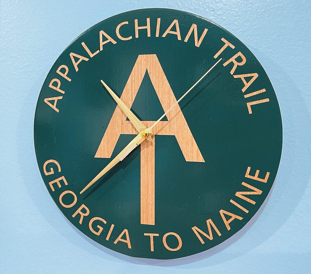 Handmade 10” Appalachian Trail Wood Wall Clock Stained & Poly’d FREE Decal +SHIP