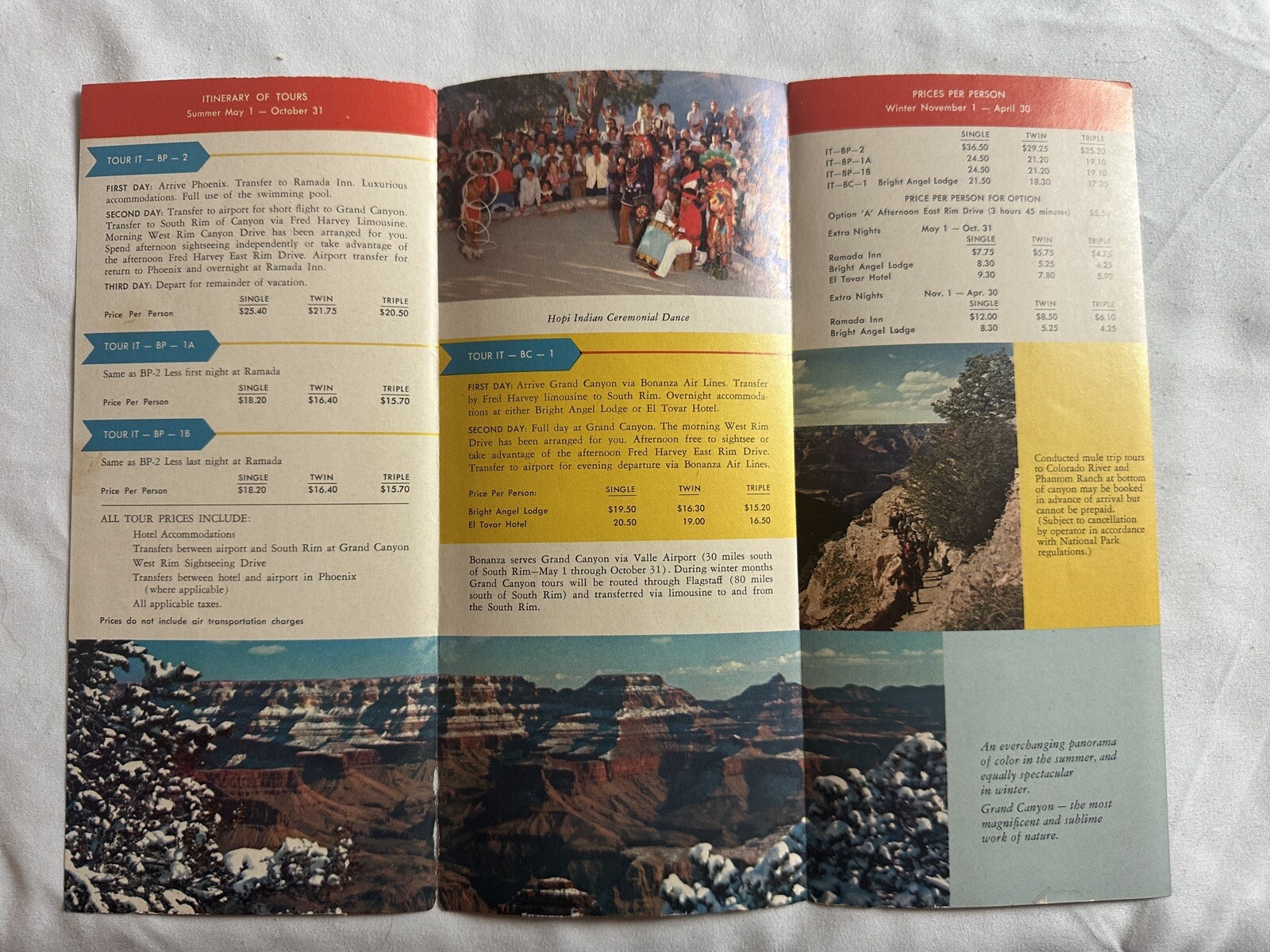 1963 Grand Canyon National Souvenir Travel Brochure American & Bonanza Airlines