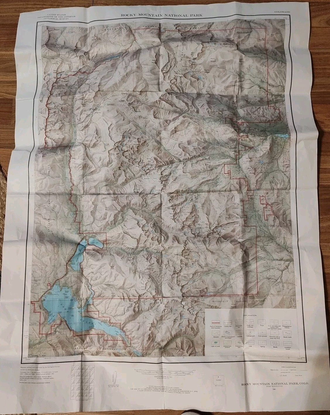 Vintage 1961 Rocky Mountain National Park Map
