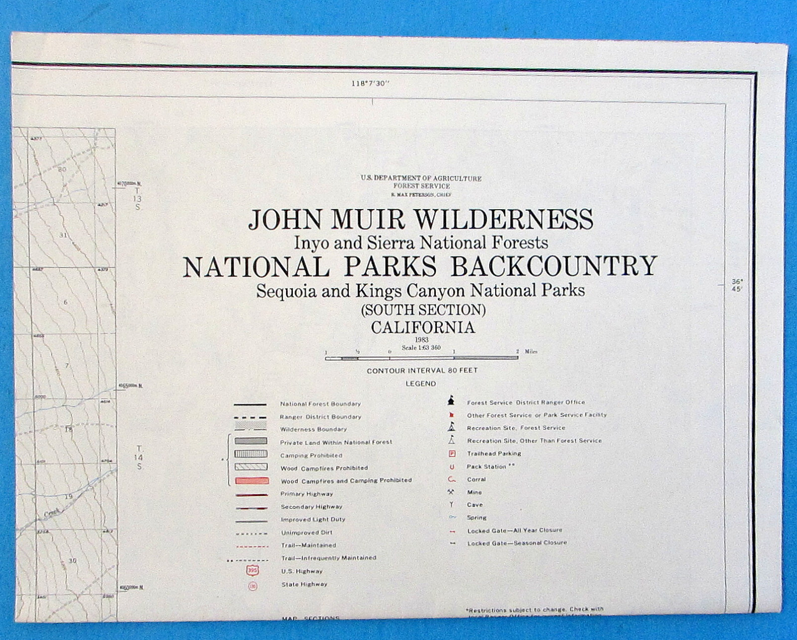 Vintage 1983 Topo JOHN MUIR WILDERNESS North – Central/South Sections FREE SHIP